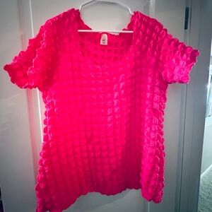 Bright Pink Textured Short Sleeve Tee